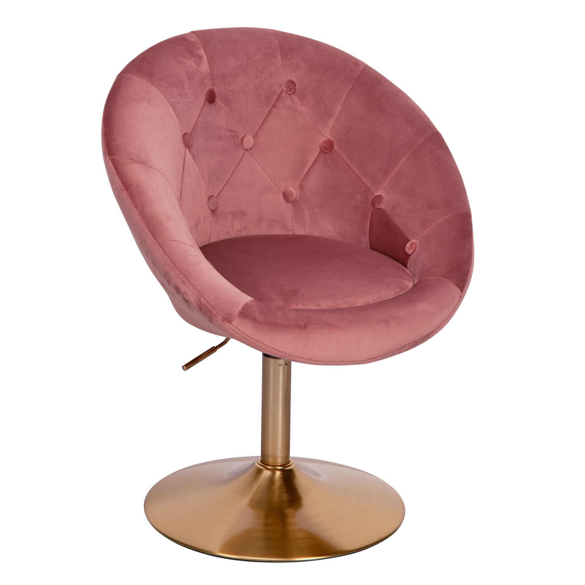 Lounge křeslo Samet Růžové | Zlatá kovová podstava | Rozměry 67x80-100x62 cm