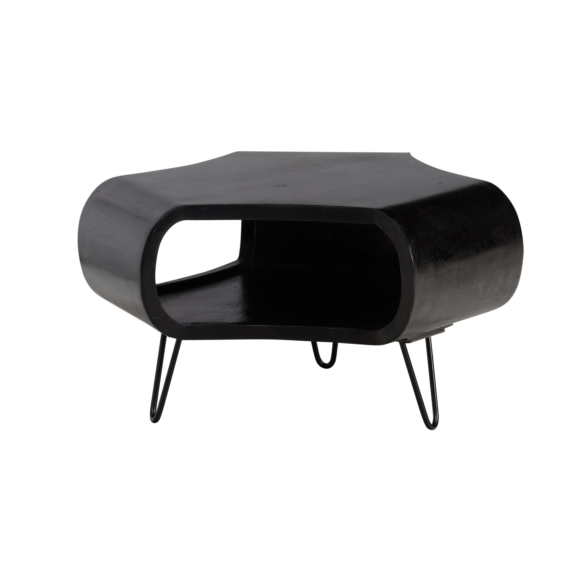 Čtvercový konferenční stolek z masivního manga černý mat | 60x60x35 cm | Černé kovové nohy typu hairpin