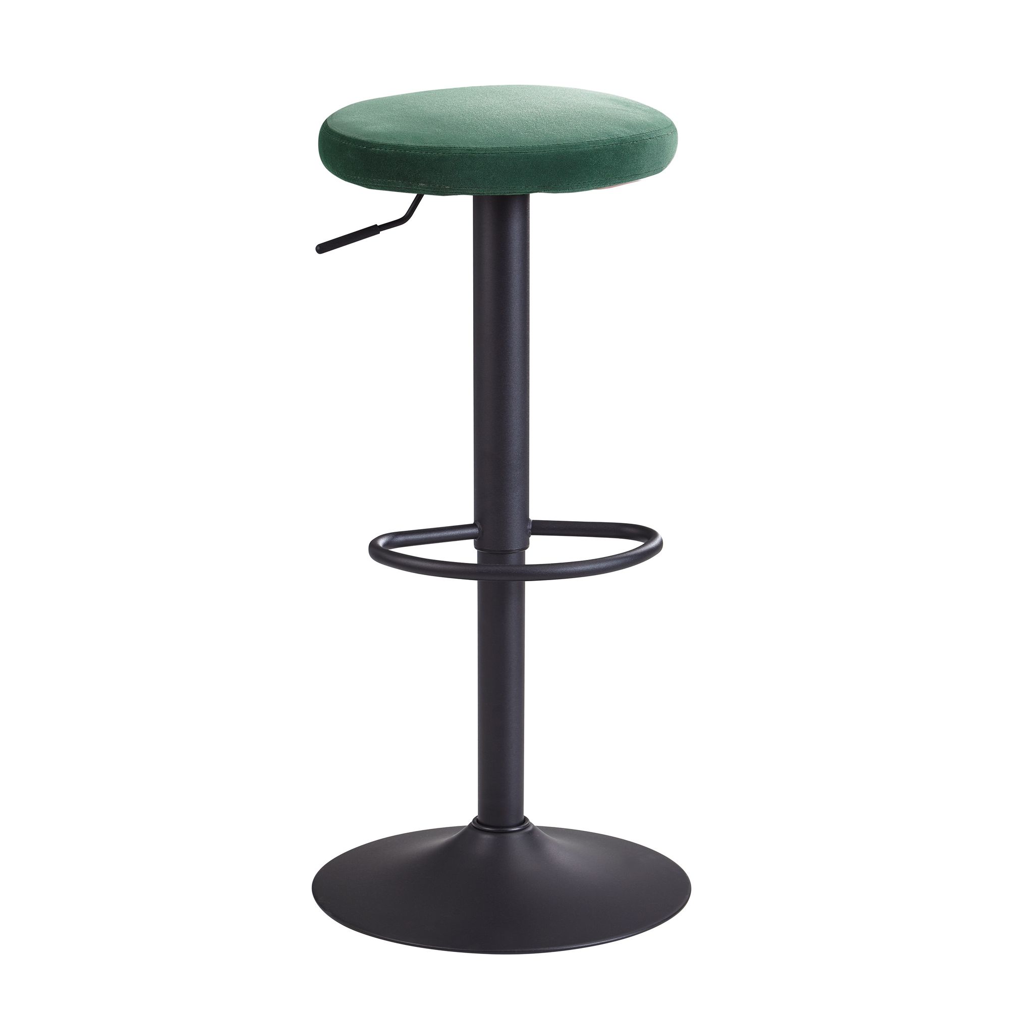 Barová Židle Samet Zelená | Bez opěradla | 58-79 cm | Polyesterová tkanina a kov