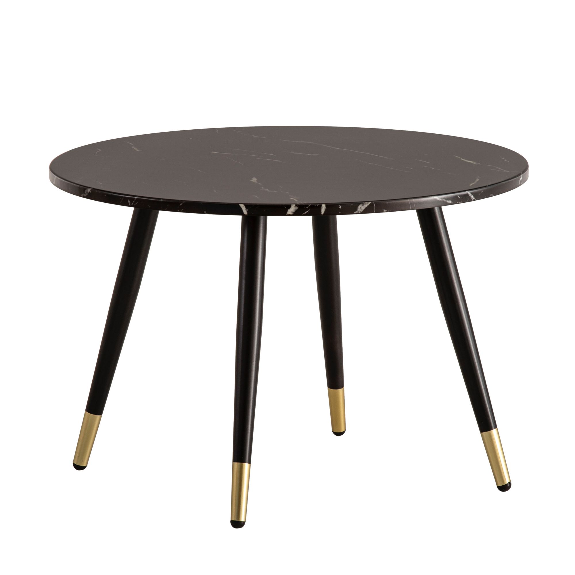 Černý kulatý konferenční stolek mramorový efekt | Fóliovaný MDF | 60x60x41 cm