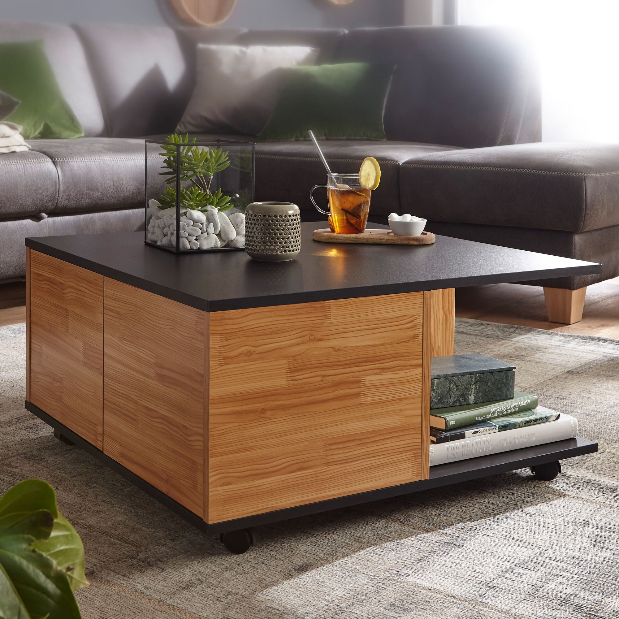 Designový konferenční stolek  70x70 cm antracit / pískový dub
