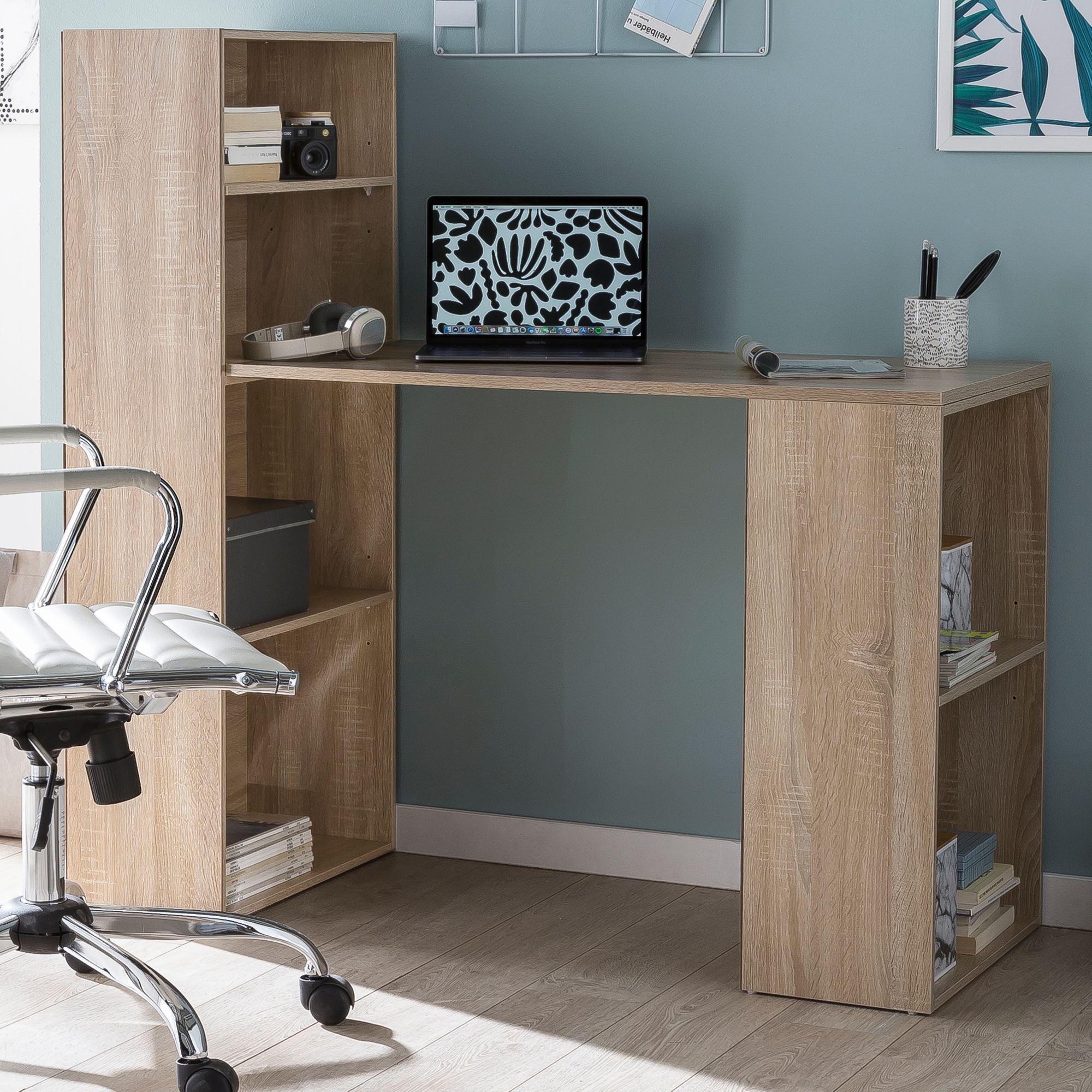 Desk with Sonoma particleboard shelf | 120 x 120 x 53 cm | Modern design