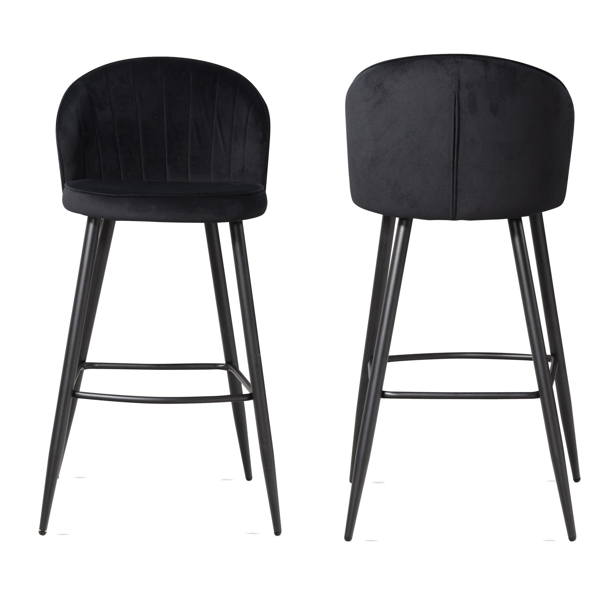 2-Pack Black Velvet Bar Stools with Backrest | Black Legs | 56x102.5x52.5 cm