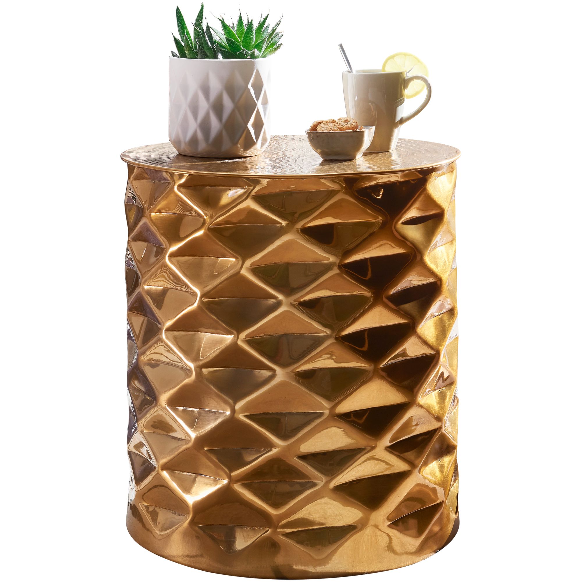 Aluminiumový příruční stolek zlatý orientální | 43,5x48x43,5 cm | Kulatý design