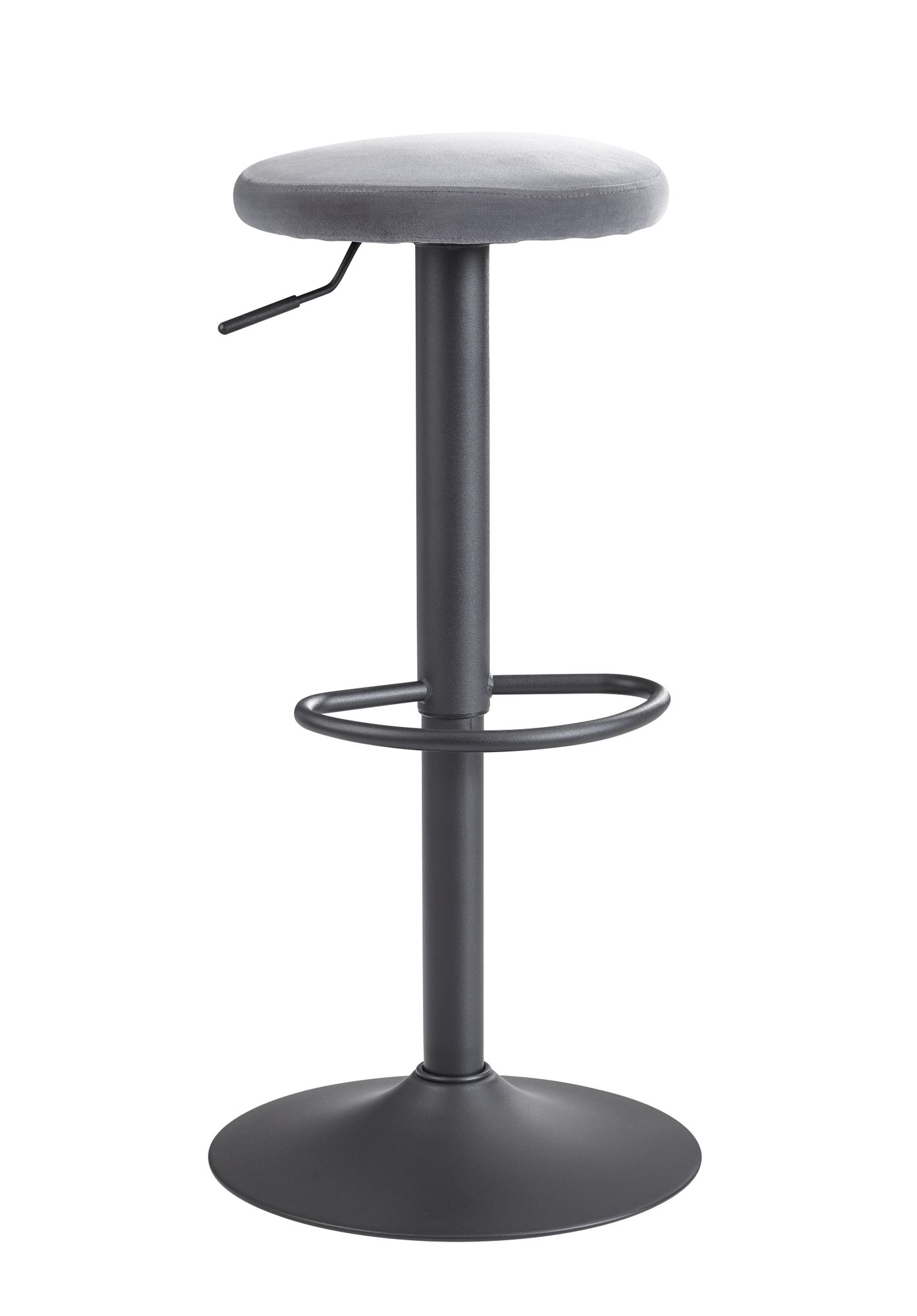 Barová Židle Samet Tmavě Šedá | Bez opěradla | 58-79 cm | Polyesterová tkanina a kov