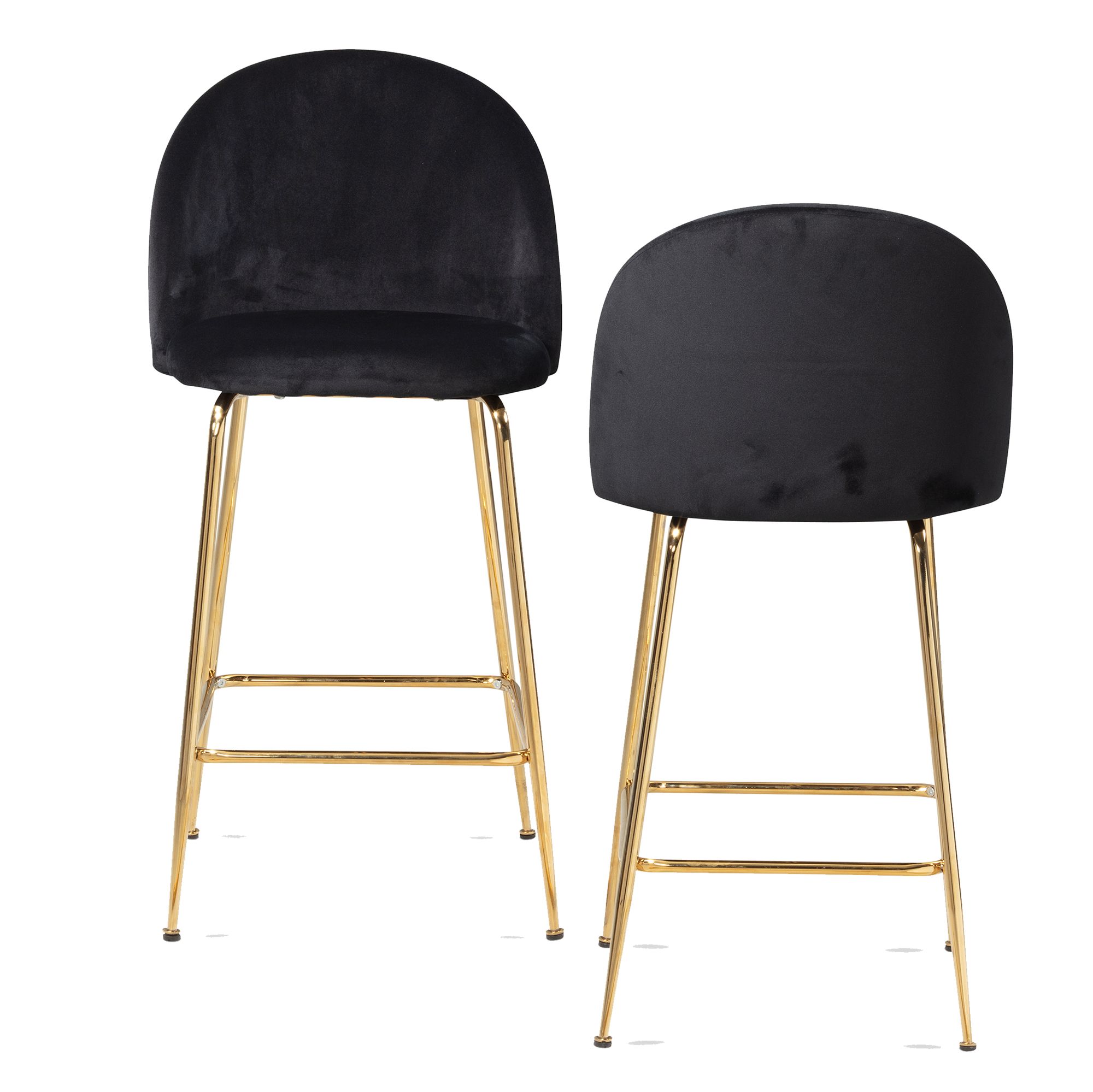 2-Piece Set Black Velvet Bar Stools | Golden Metal Legs | 50x50x102 cm