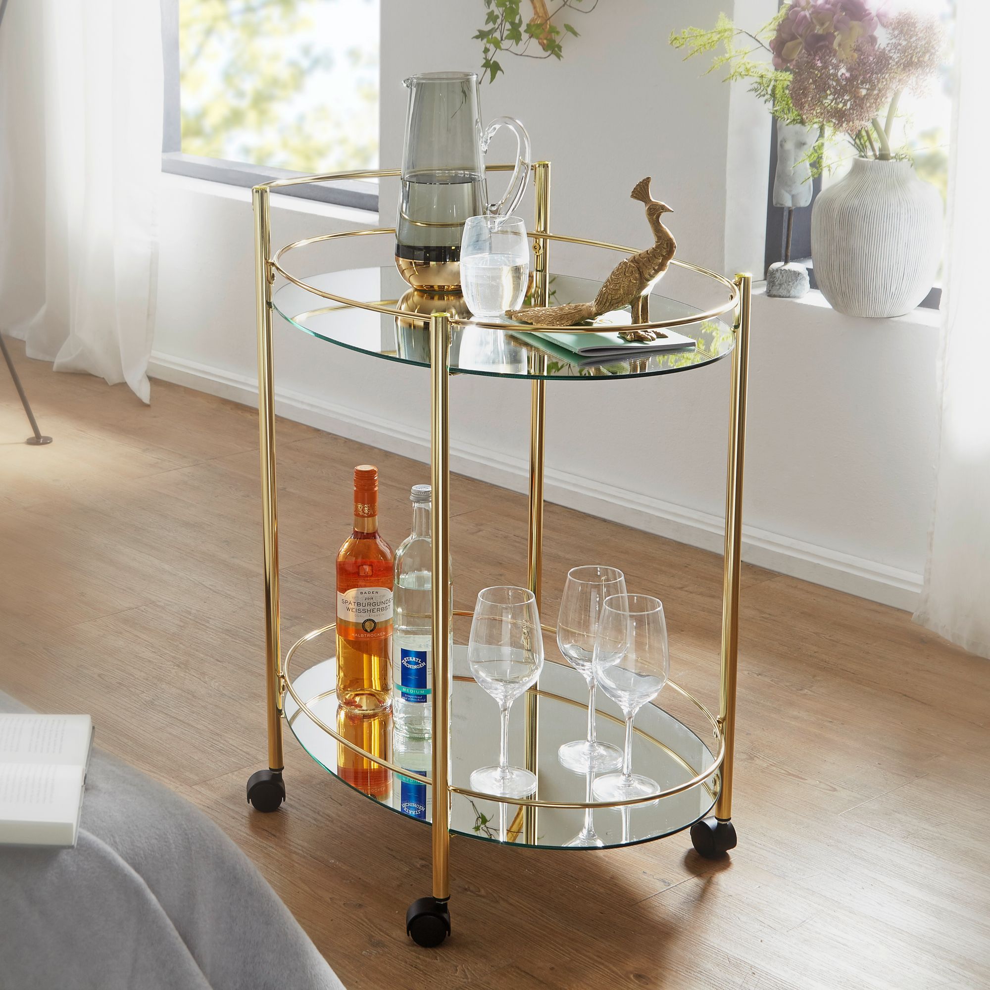 Design servírovací vozík zlatý 67x79 cm mobilní mini bar