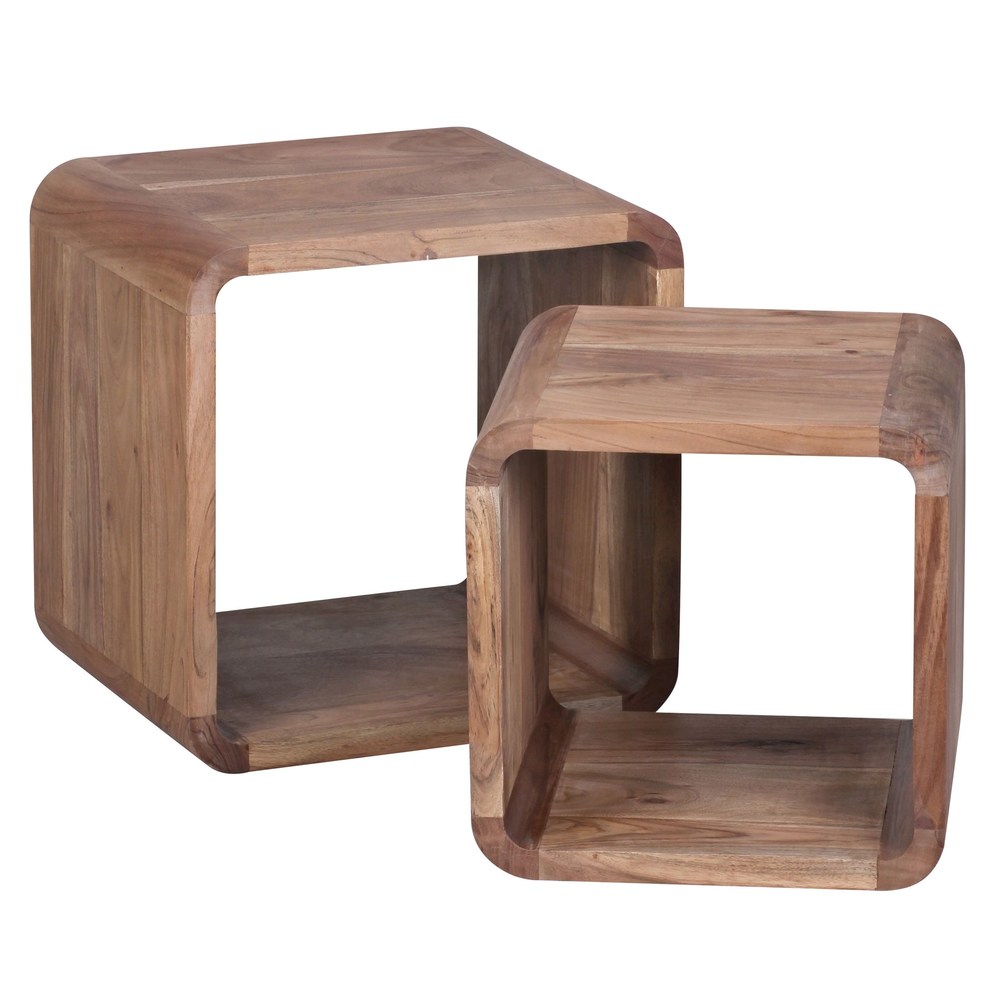 2-Piece BOHA Solid Acacia Wood Side Table Set | Wood Color | Dimensions 43x43x36 cm & 36x36x36 cm