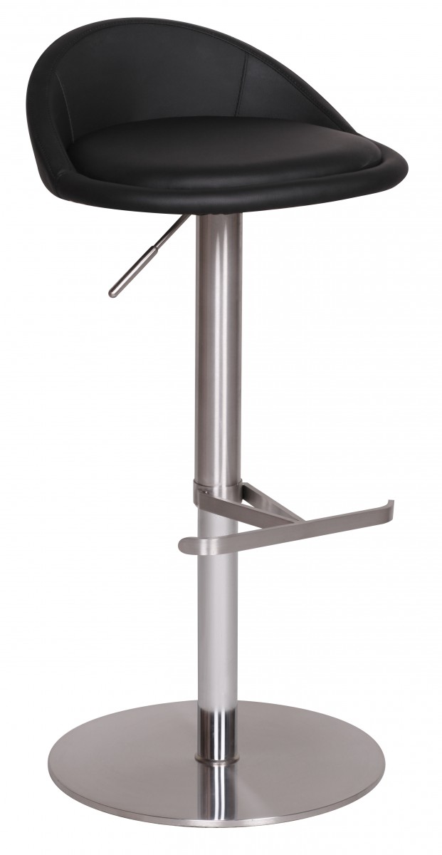 Černá Barová Stolička Umělá Kůže Nerez Výškově Nastavitelná 54-79 cm | Moderní Design