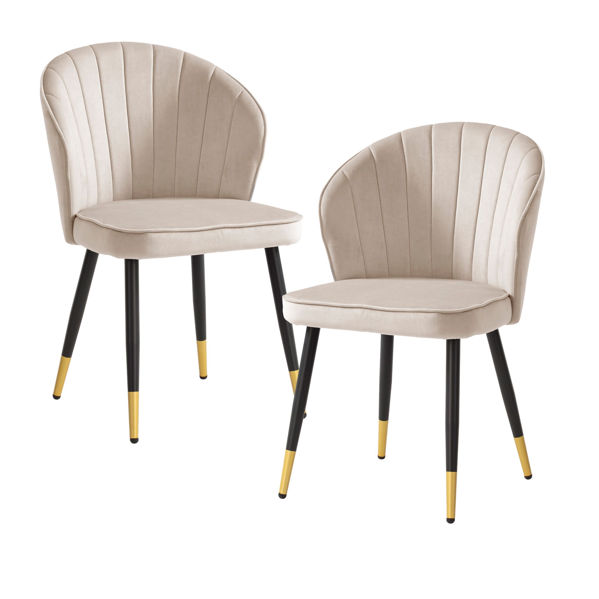 2-Piece Dining Chair Set Velvet Beige | Black & Gold Metal Legs | 55x83x53 cm
