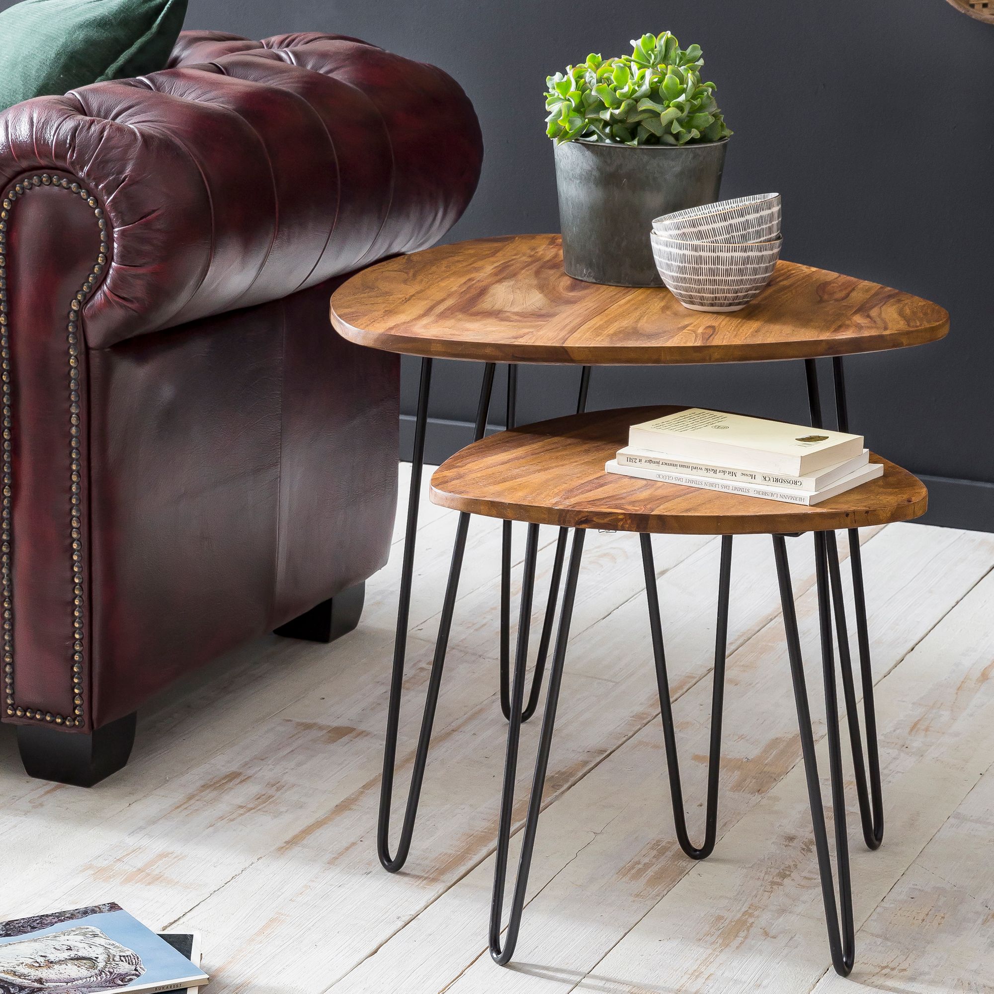 Designový  stolek wl5.659 sheesham metal side table set 2 small