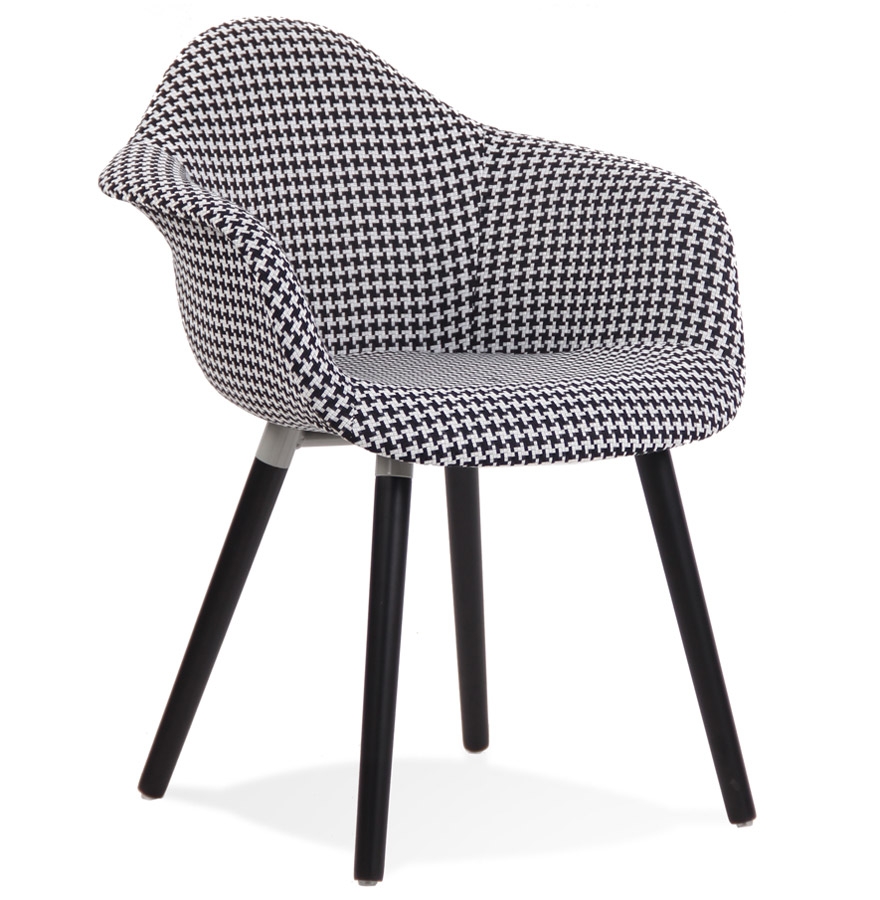 Designová židle s područkami „LARA“ z černobílé tkaniny Houndstooth
