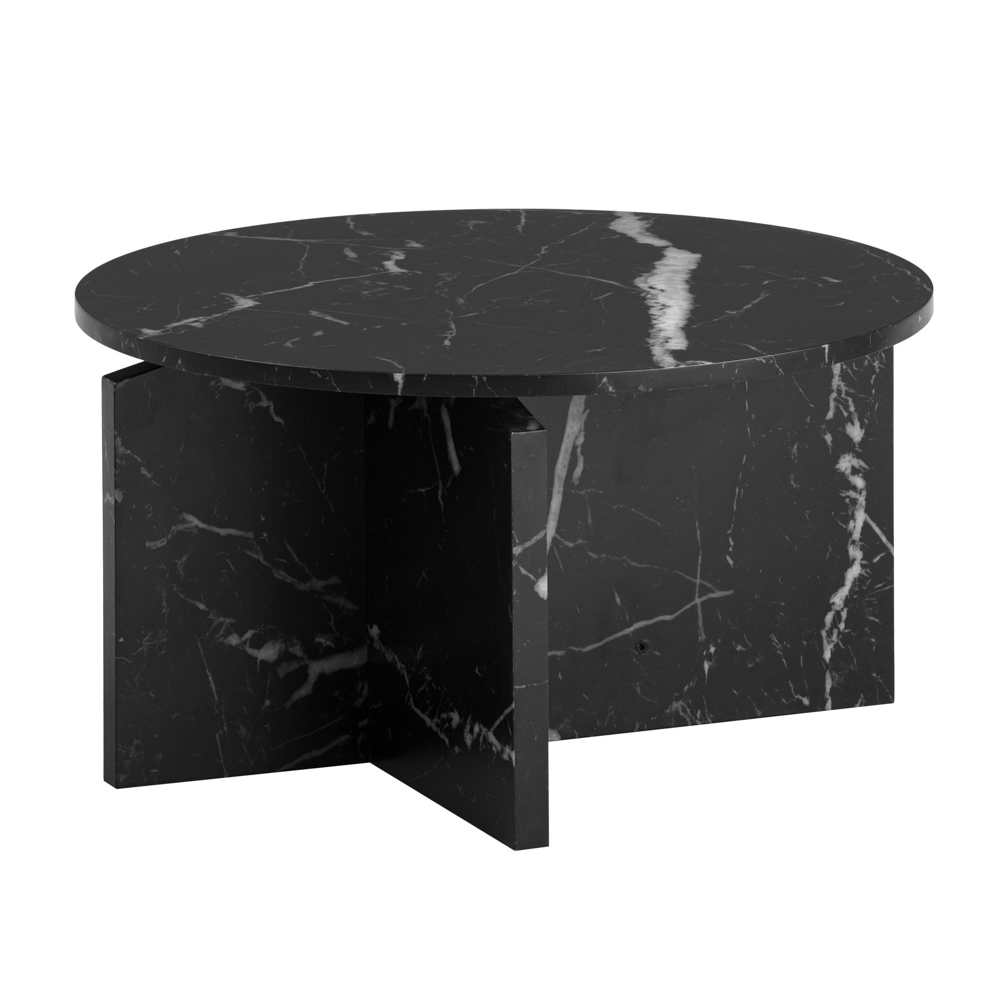 Černý konferenční stolek MDF matný mramorový vzhled | 60x60x33 cm | Kulatá deska moderní