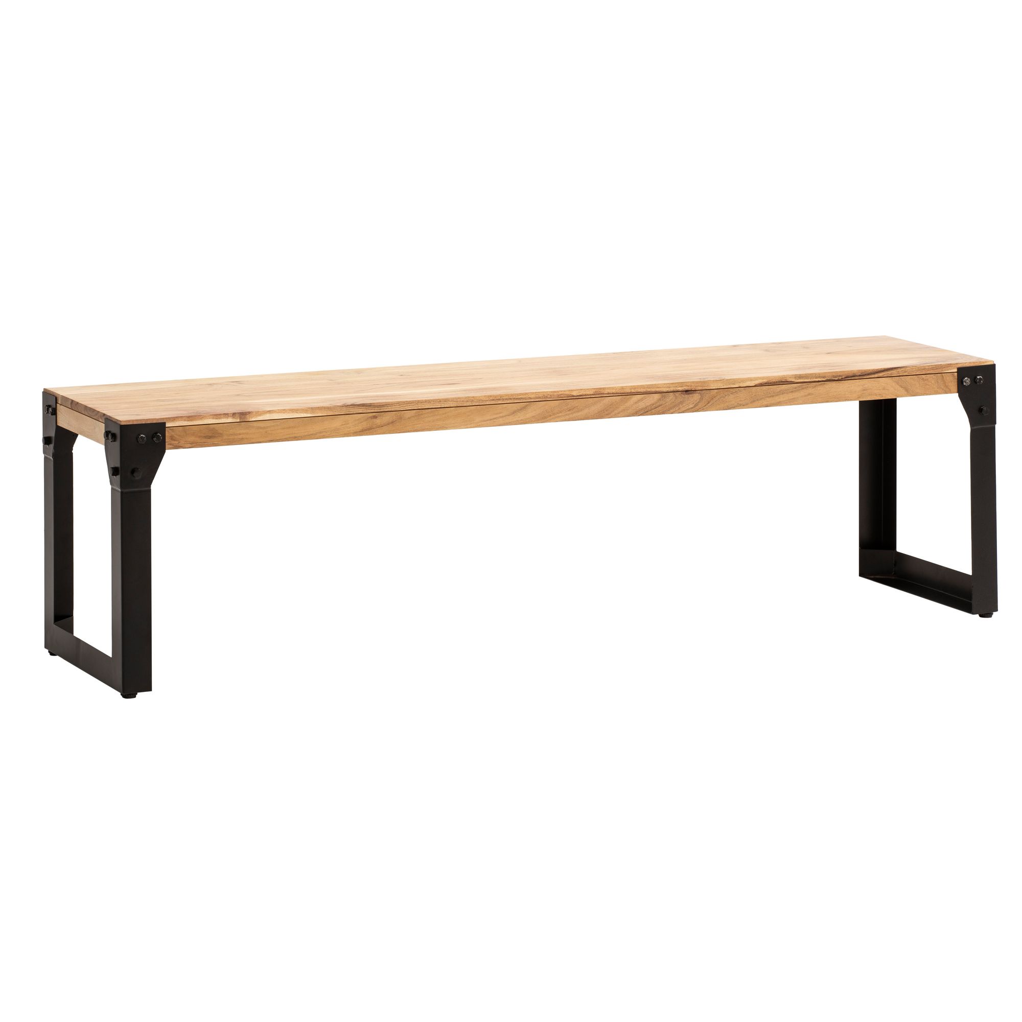 Jídelní lavice 120x40x45 cm masivní akáciové dřevo zlatohnědé | Černé kovové nohy | Průmyslová lavice bez opěradla