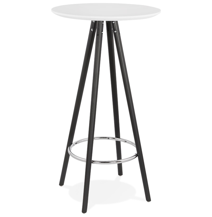 Kulatý vysoký stůl z bílého lakovaného MDF a černého bukového dřeva | Bílá a Černá | Ø 60 cm x V 110 cm