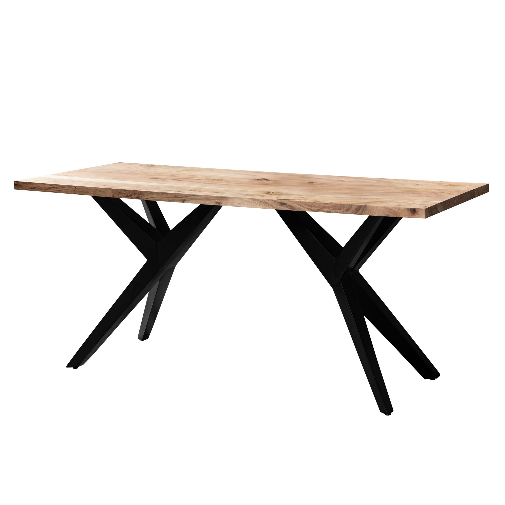 Jídelní stůl z masivního akáciového dřeva a kovu 120x60x76 cm | Obdélníkový stůl ve stylu loft, svítící světlý zlatý povrch