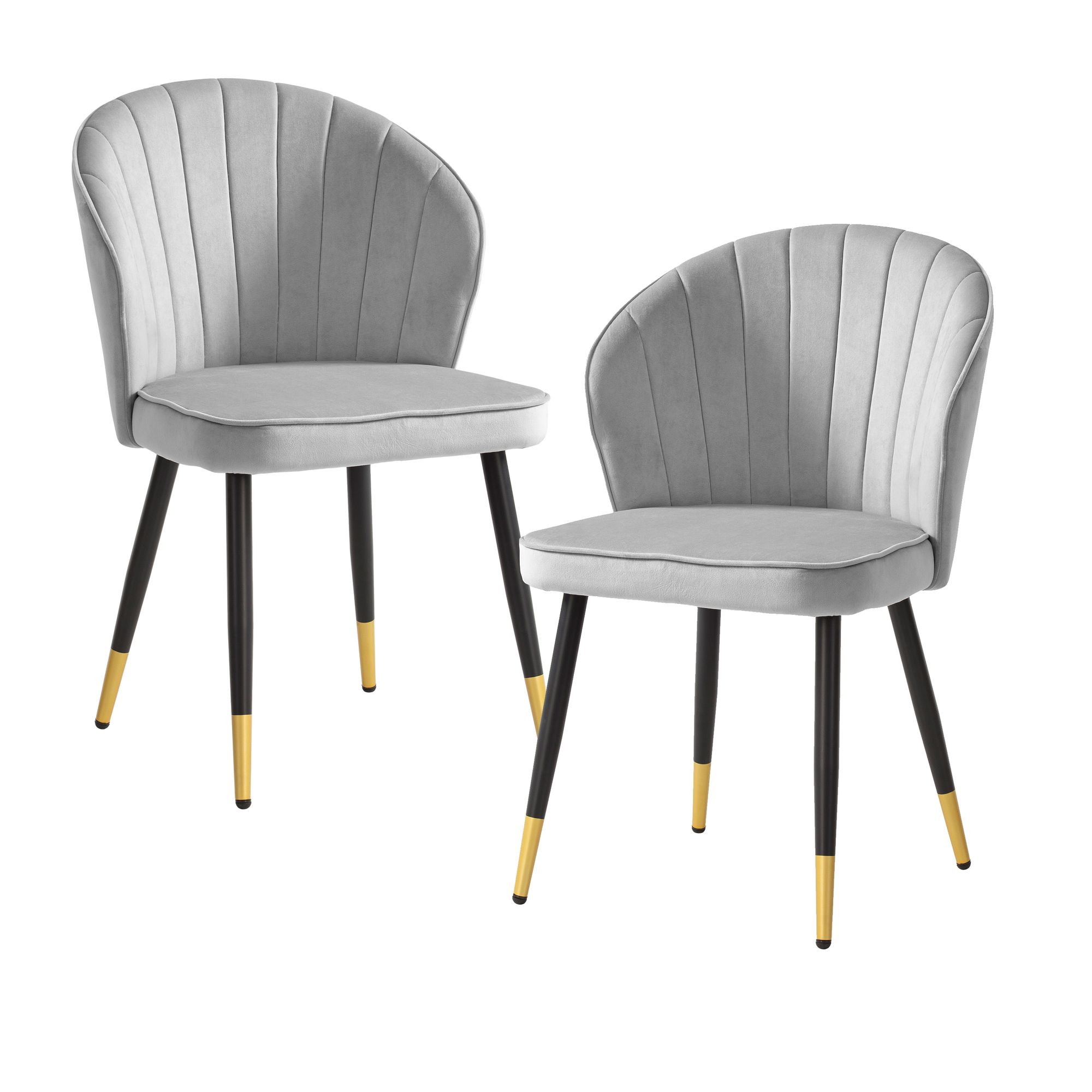 2-Piece Dining Chair Set Velvet Grey | Black & Gold Metal Legs | 55x83x53 cm