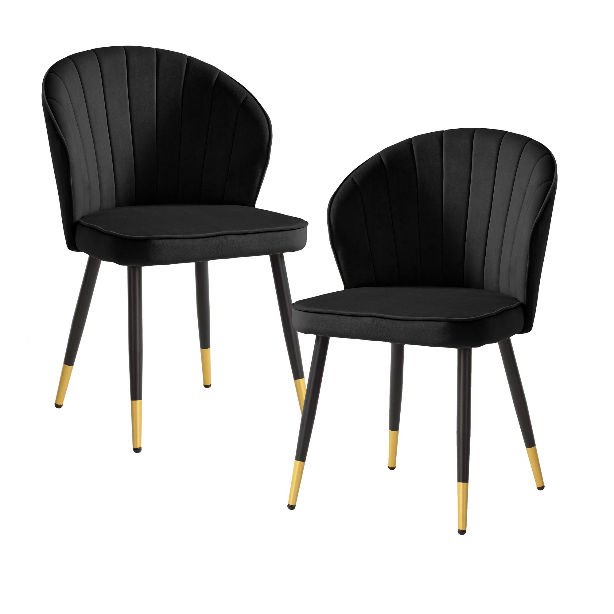 2-Piece Dining Chair Set Velvet Black | Black & Gold Metal Legs | 55x83x53 cm